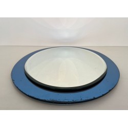 Miroir Ovale au Contour en Verre Bleu de Fontana Arte — Travail Italien, Vers 1970