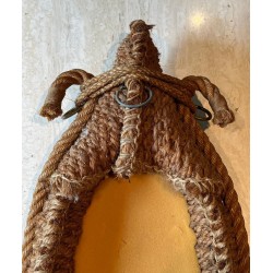 Oval Rope and Leather Mirror by Audoux-Minet — French Work, Circa 1970