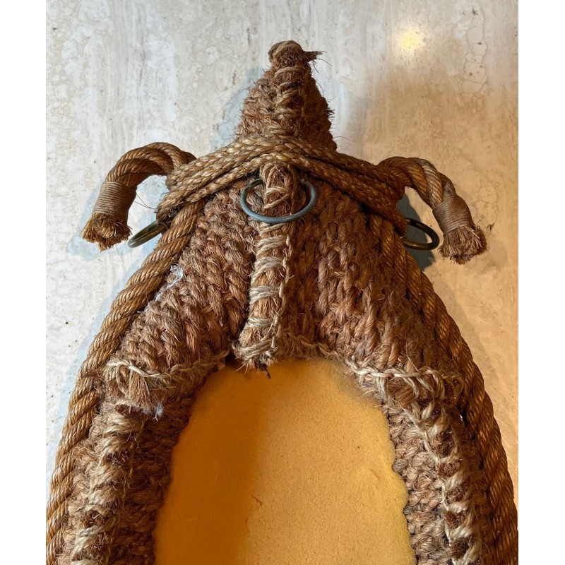 Miroir Ovale en Corde et Cuir d'Audoux-Minet — Travail Français, Vers 1970