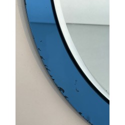 Oval Mirror with Blue-Tinted Glass Surround by Fontana Arte — Italian Work, Circa 1970