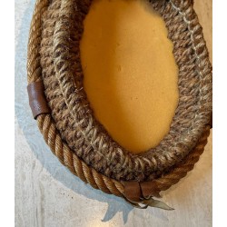 Oval Rope and Leather Mirror by Audoux-Minet — French Work, Circa 1970
