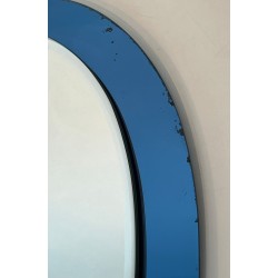 Oval Mirror with Blue-Tinted Glass Surround by Fontana Arte — Italian Work, Circa 1970