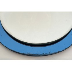 Miroir Ovale au Contour en Verre Bleu de Fontana Arte — Travail Italien, Vers 1970