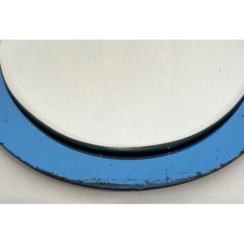 Miroir Ovale au Contour en Verre Bleu de Fontana Arte — Travail Italien, Vers 1970