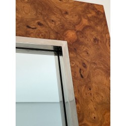 Square Elm Burl Veneer and Chrome Mirror by Willy Rizzo — Italian Work, Circa 1970
