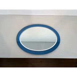 Miroir Ovale au Contour en Verre Bleu de Fontana Arte — Travail Italien, Vers 1970