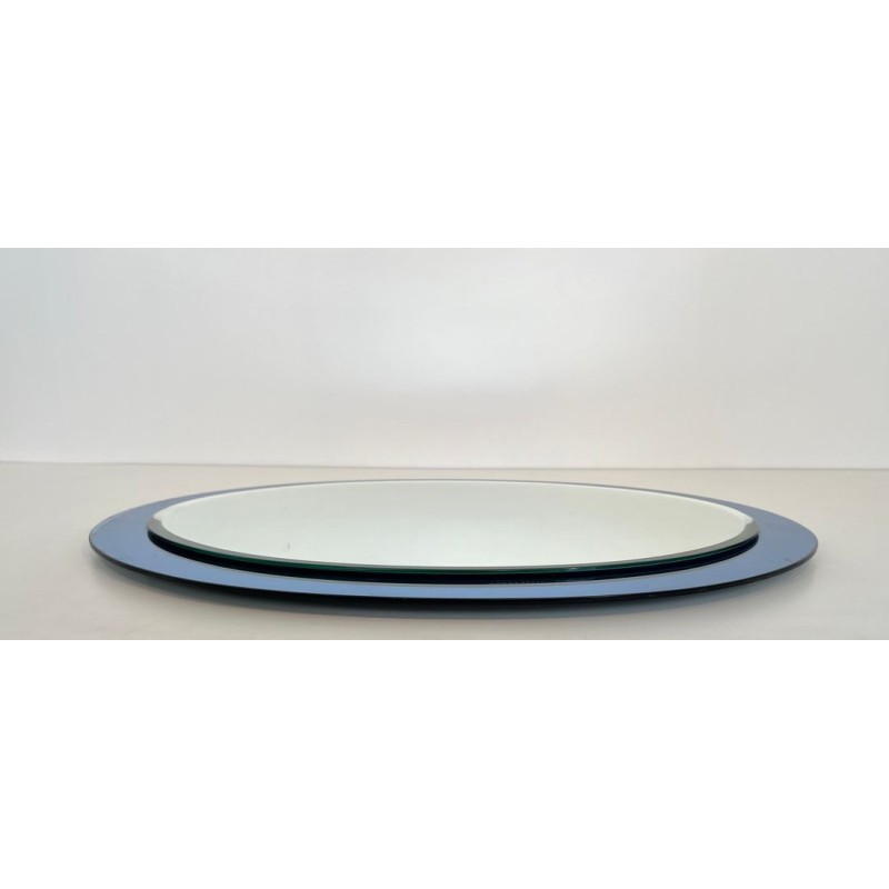 Miroir Ovale au Contour en Verre Bleu de Fontana Arte — Travail Italien, Vers 1970