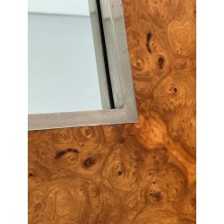 Square Elm Burl Veneer and Chrome Mirror by Willy Rizzo — Italian Work, Circa 1970