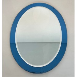 Oval Mirror with Blue-Tinted Glass Surround by Fontana Arte — Italian Work, Circa 1970
