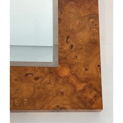Square Elm Burl Veneer and Chrome Mirror by Willy Rizzo — Italian Work, Circa 1970
