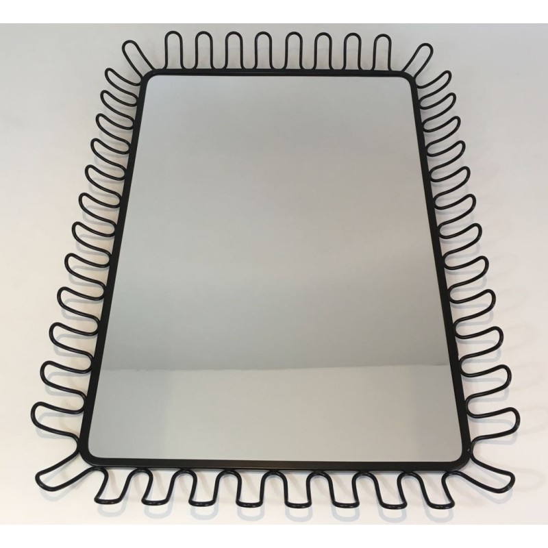 Miroir en Métal Laqué Noir dans le Goût de Jean Royère — Vers 1980