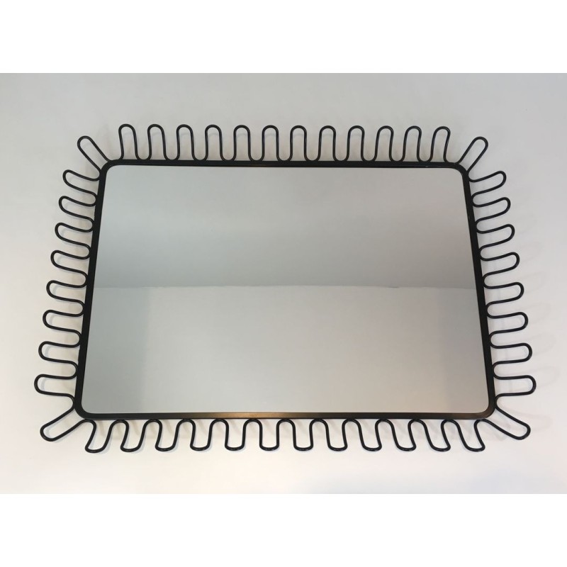 Black Lacquered Metal Mirror in the Style of Jean Royère — Circa 1980