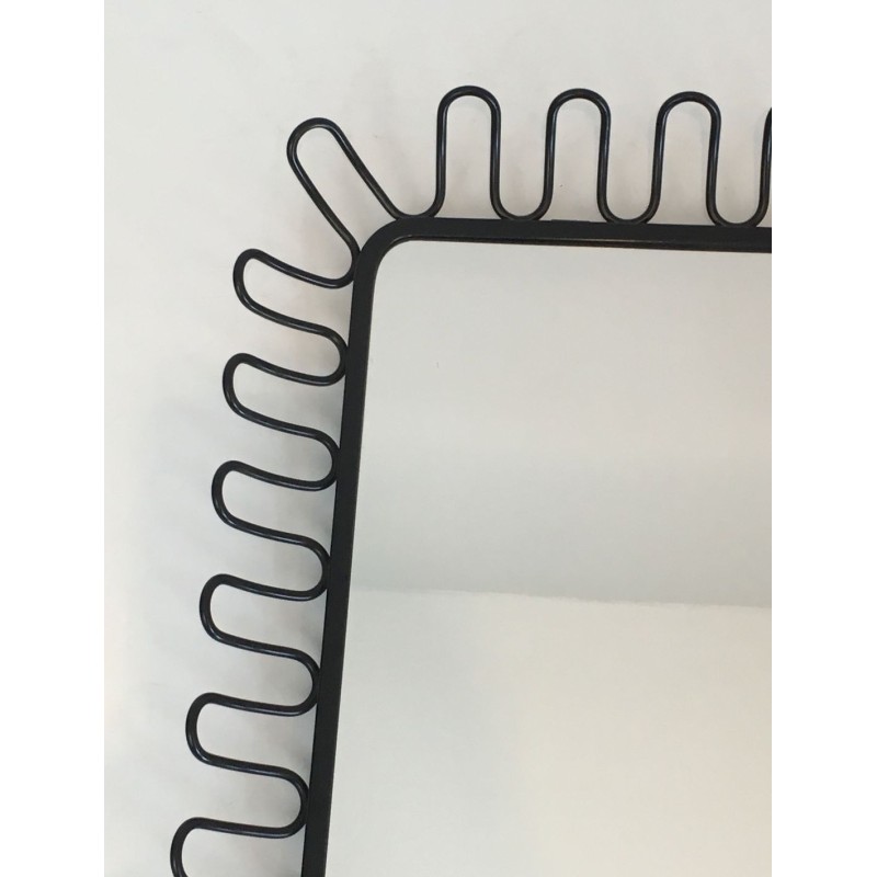 Black Lacquered Metal Mirror in the Style of Jean Royère — Circa 1980