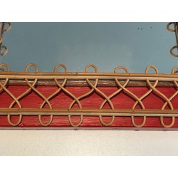 Rattan Trellis Mirror on Crimson Background — French Work, Circa 1940