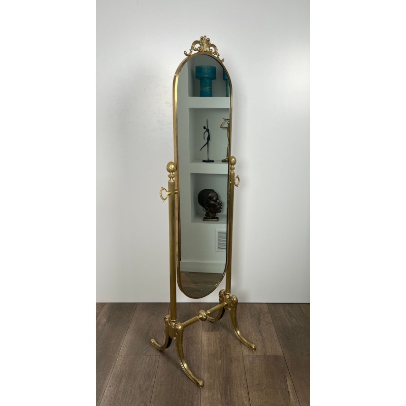 Neoclassical Brass Psyché Mirror in the Style of Maison Jansen — French Work, Circa 1970