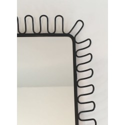 Black Lacquered Metal Mirror in the Style of Jean Royère — Circa 1980