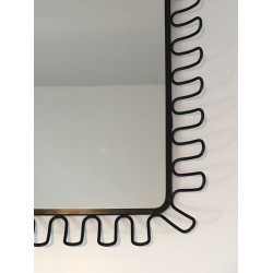 Black Lacquered Metal Mirror in the Style of Jean Royère — Circa 1980