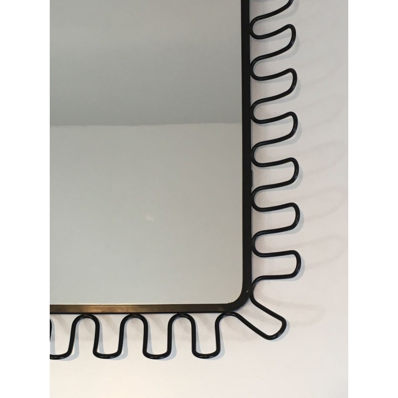 Black Lacquered Metal Mirror in the Style of Jean Royère — Circa 1980