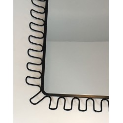 Miroir en Métal Laqué Noir dans le Goût de Jean Royère — Vers 1980