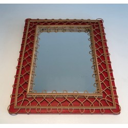 Miroir en Treillis de Rotin sur Fond Cramoisi — Travail Français, Vers 1940