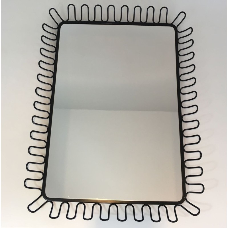 Miroir en Métal Laqué Noir dans le Goût de Jean Royère — Vers 1980