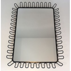 Black Lacquered Metal Mirror in the Style of Jean Royère — Circa 1980