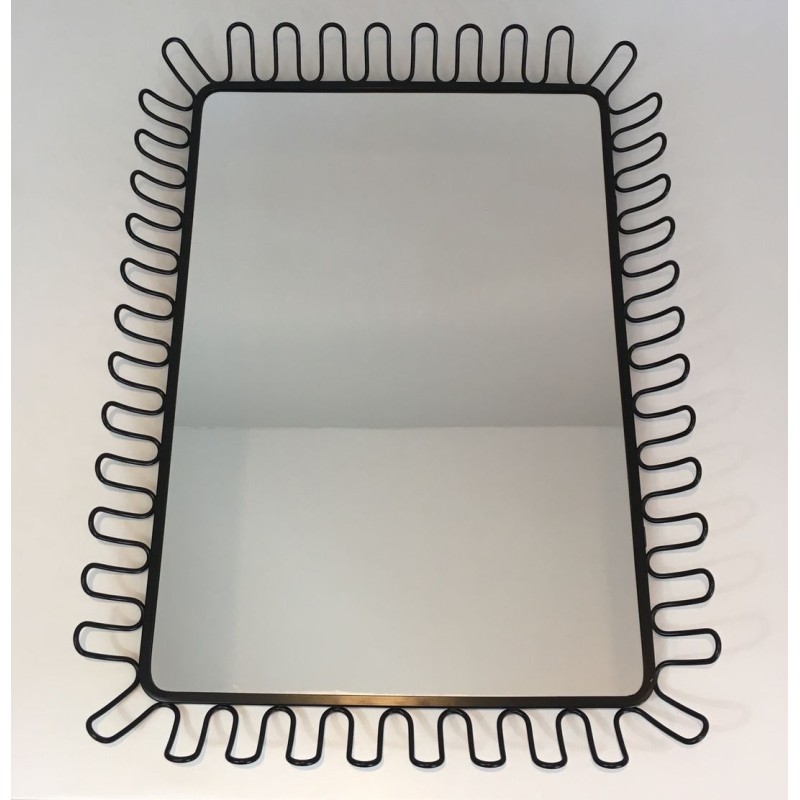Black Lacquered Metal Mirror in the Style of Jean Royère — Circa 1980