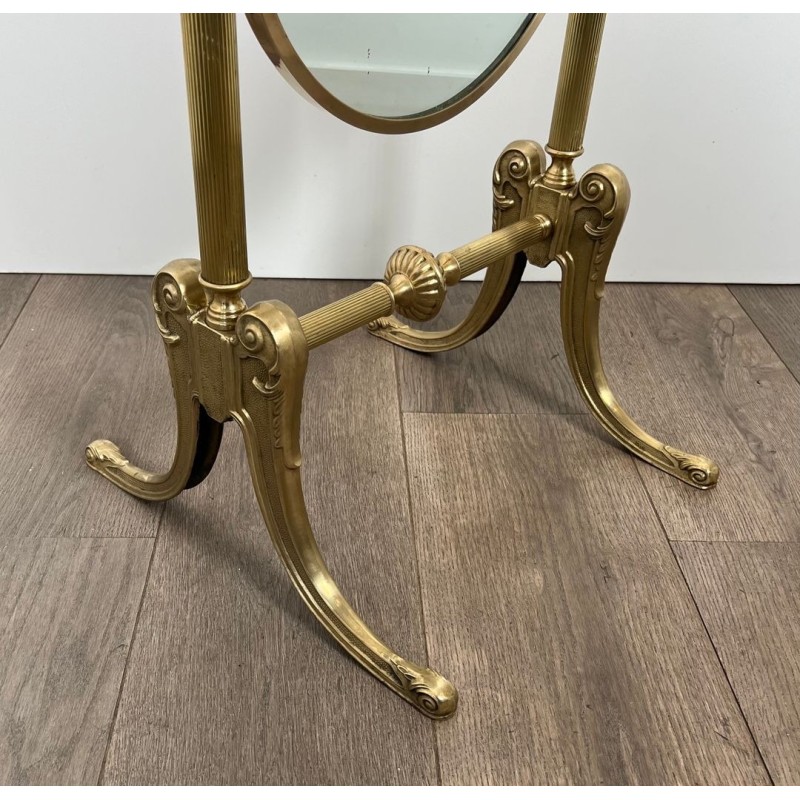 Miroir Psyché Néoclassique en Laiton dans le Goût de la Maison Jansen — Travail Français, Vers 1970