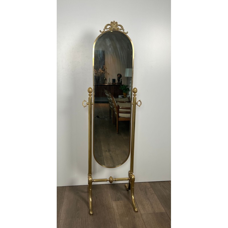 Miroir Psyché Néoclassique en Laiton dans le Goût de la Maison Jansen — Travail Français, Vers 1970