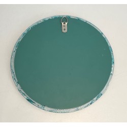Miroir Rond à Cadre en Verre Concassé Turquoise — Travail Français, Vers 1970
