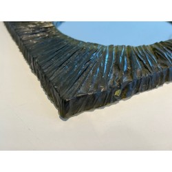 Square Green Resin Mirror with Circular Plate — French Work, Circa 1970