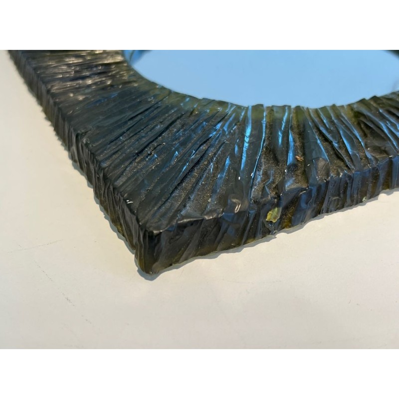 Square Green Resin Mirror with Circular Plate — French Work, Circa 1970