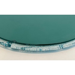 Round Mirror with Crushed Turquoise Glass Frame — French Work, Circa 1970