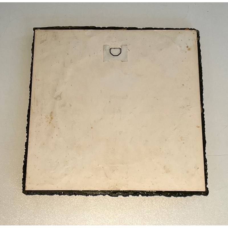 Square Green Resin Mirror with Circular Plate — French Work, Circa 1970