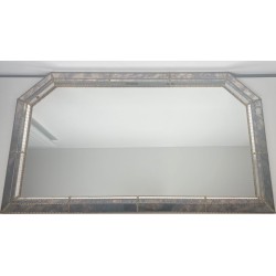 Large Multi-Faceted Mirror with Brass Chain Garland Borders — French Work, Circa 1970