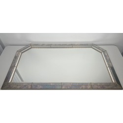 Large Multi-Faceted Mirror with Brass Chain Garland Borders — French Work, Circa 1970