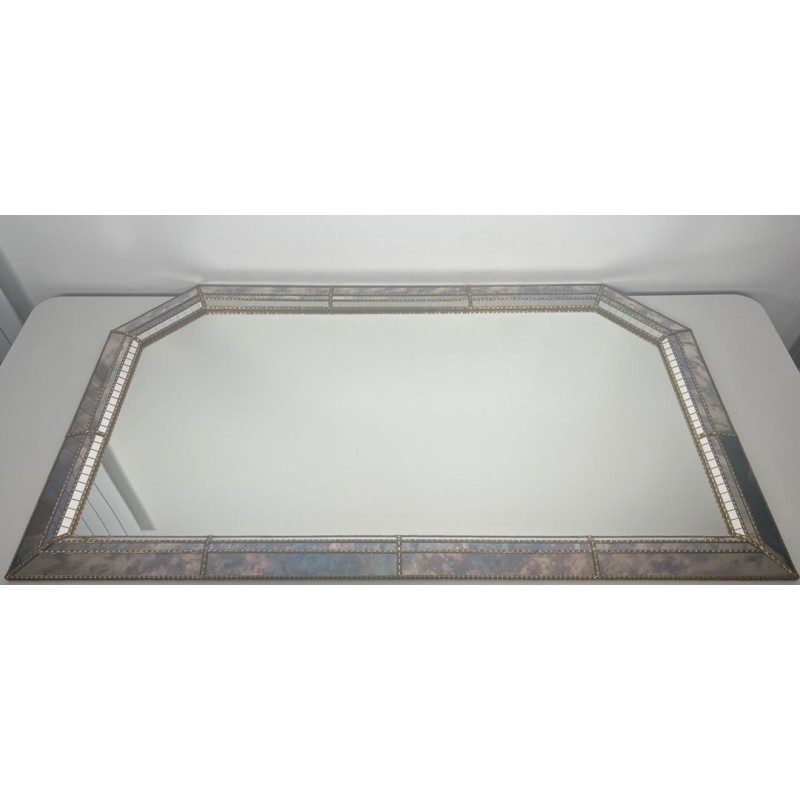 Grand Miroir Multi-Facettes aux Guirlandes de Laiton — Travail Français, Vers 1970