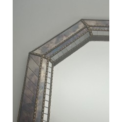 Large Multi-Faceted Mirror with Brass Chain Garland Borders — French Work, Circa 1970
