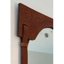 Miroir en Cuir et Laiton Attribué à Jacques Adnet — Travail Français, Vers 1950