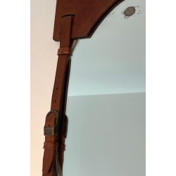 Leather and Brass Mirror Attributed to Jacques Adnet — French Work, Circa 1950