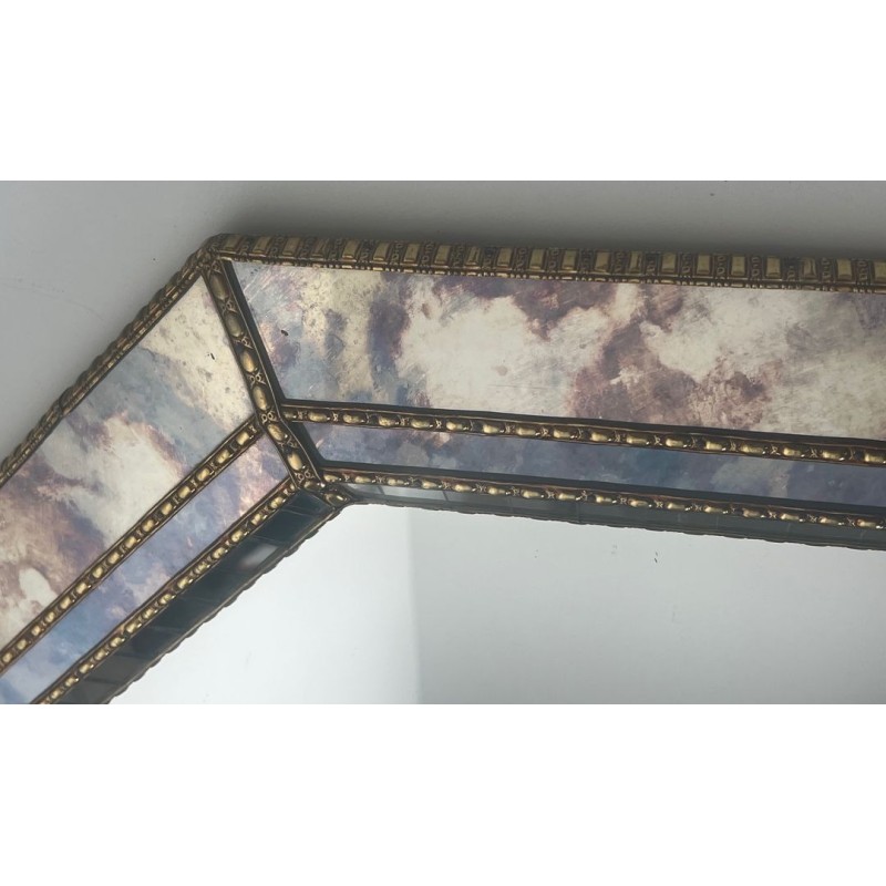 Grand Miroir Multi-Facettes aux Guirlandes de Laiton — Travail Français, Vers 1970