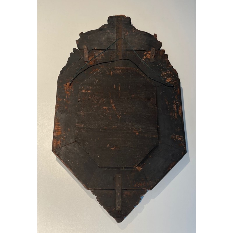 Miroir à Pare-Closes en Cuivre Repoussé, Guirlandes de Fleurs et Effigie du Roi Soleil — Napoléon III, Vers 1880