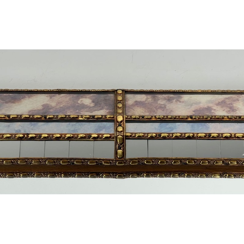 Large Multi-Faceted Mirror with Brass Chain Garland Borders — French Work, Circa 1970