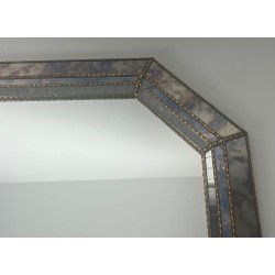 Large Multi-Faceted Mirror with Brass Chain Garland Borders — French Work, Circa 1970