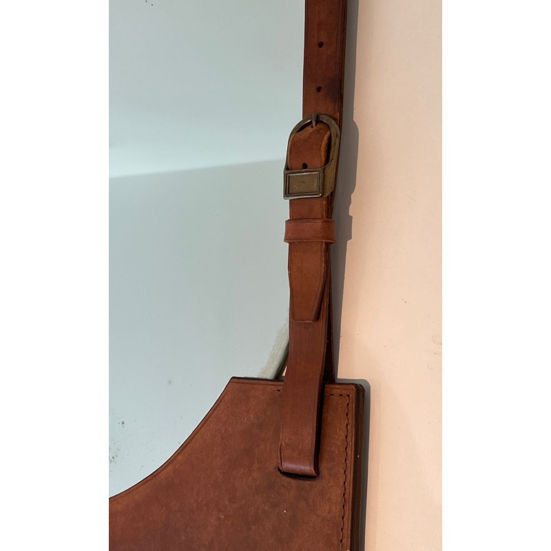 Miroir en Cuir et Laiton Attribué à Jacques Adnet — Travail Français, Vers 1950