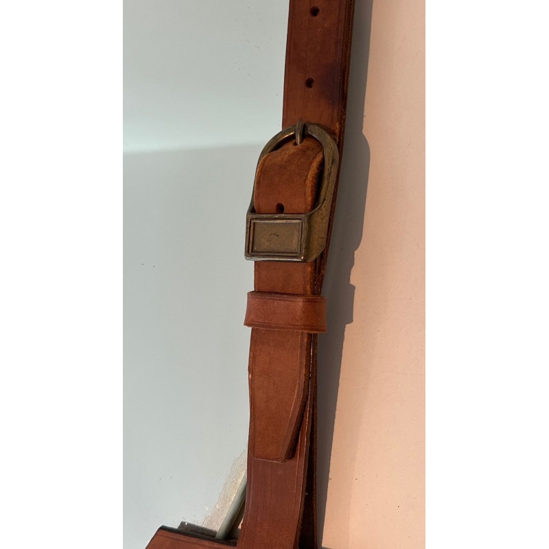 Leather and Brass Mirror Attributed to Jacques Adnet — French Work, Circa 1950