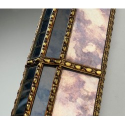 Large Multi-Faceted Mirror with Brass Chain Garland Borders — French Work, Circa 1970