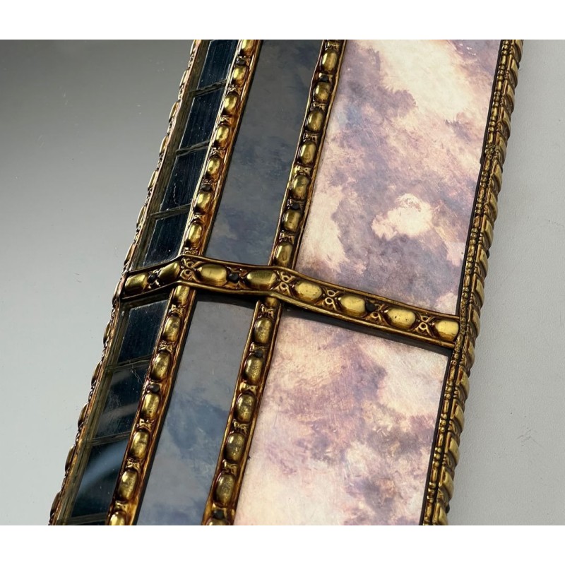 Grand Miroir Multi-Facettes aux Guirlandes de Laiton — Travail Français, Vers 1970