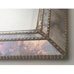 Large Multi-Faceted Mirror with Brass Chain Garland Borders — French Work, Circa 1970