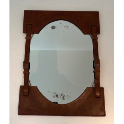 Leather and Brass Mirror Attributed to Jacques Adnet — French Work, Circa 1950